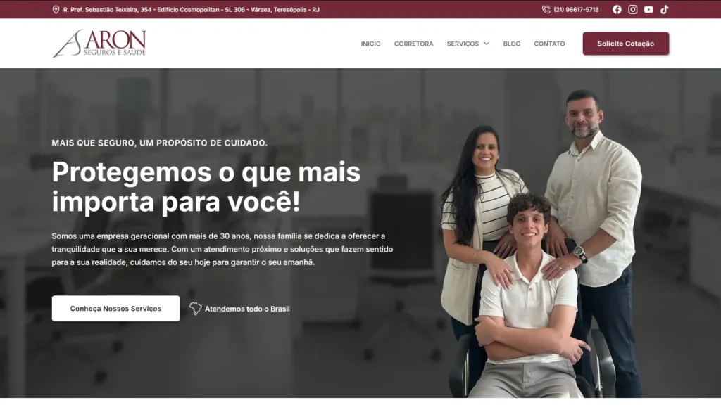 Empresa Aron Seguros e Saúde com site profissional desenvolvido pela Impulsiona Sites para todo o Brasil. Projeto de site profissional criado pela Impulsiona Sites