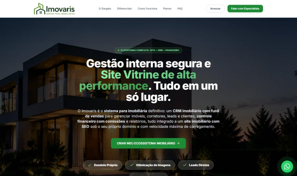 Imovaris Landing Page para empresas do setor imobiliário - criado pela Impulsiona Sites