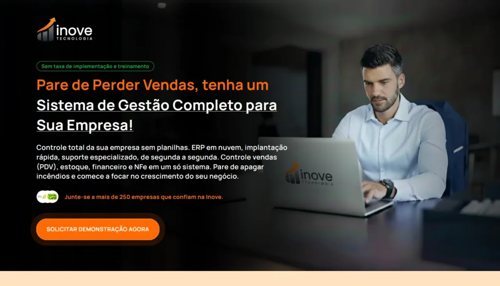 Landing page da empresa Inove Tecnologia criada pela Impulsiona Sites para alta conversão e performance. Projeto de site profissional criado pela Impulsiona Sites