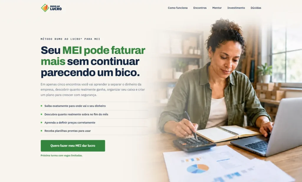Landing Page Rumo ao Lucro MEI - Criado pela Impulsiona Sites, criação de sites, landing pages em todo o Brasil