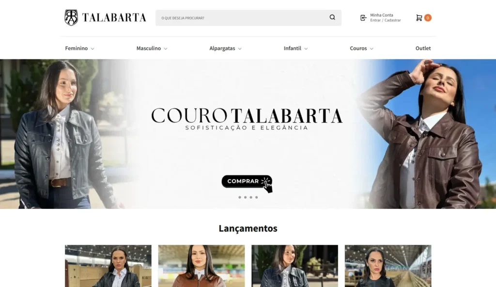 Loja E-commerce da empresa Talabarta Modas criado pela Impulsiona Sites para expansão digital e vendas. Projeto de site profissional criado pela Impulsiona Sites