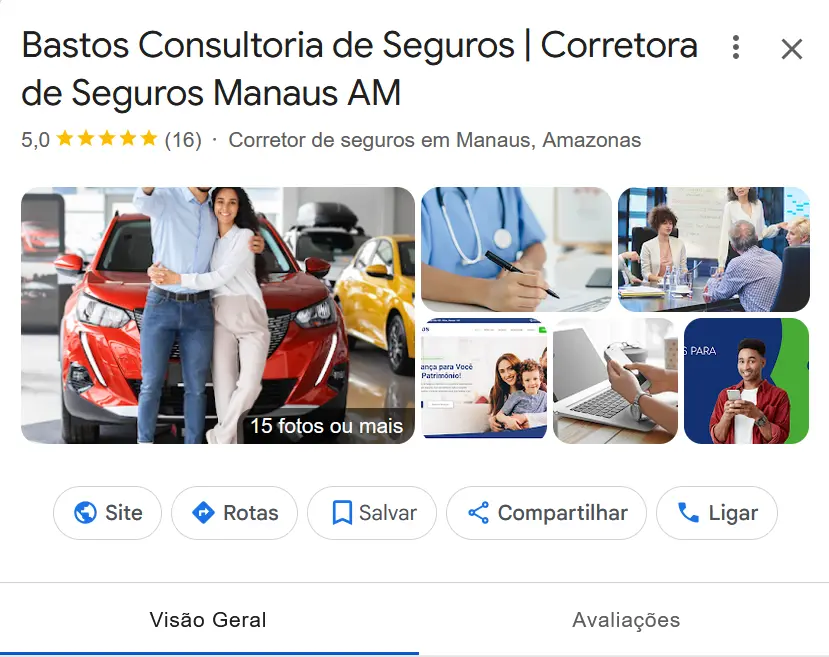 Perfil Google Meu Negócio da Empresa Bastos Corretora de Seguros - Criado pela Impulsiona Sites em Pelotas com Atendimento Nacional
