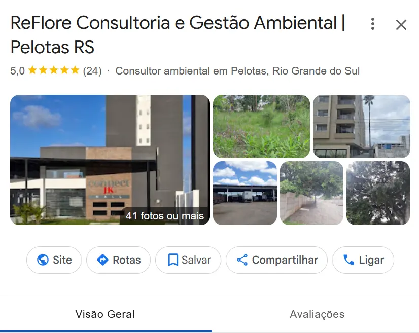 Perfil Google Meu Negócio da Empresa Reflore Gestão Ambiental - Criado pela Impulsiona Sites em Pelotas com Atendimento Nacional