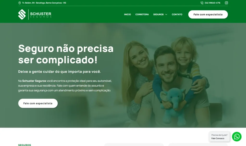 Schuster Corretora de Seguros em Bento Gonçaves, desenvolvido pela Impulsiona Sites, Criação de Sites e Otimização do Google meu Negócio em Pelotas e Região