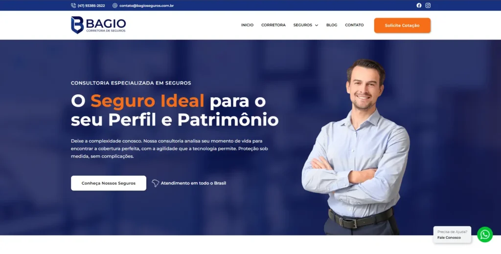 Site Bagio Corretora de Seguros - Impulsiona Sites - Criação de Sites e Landing Pages