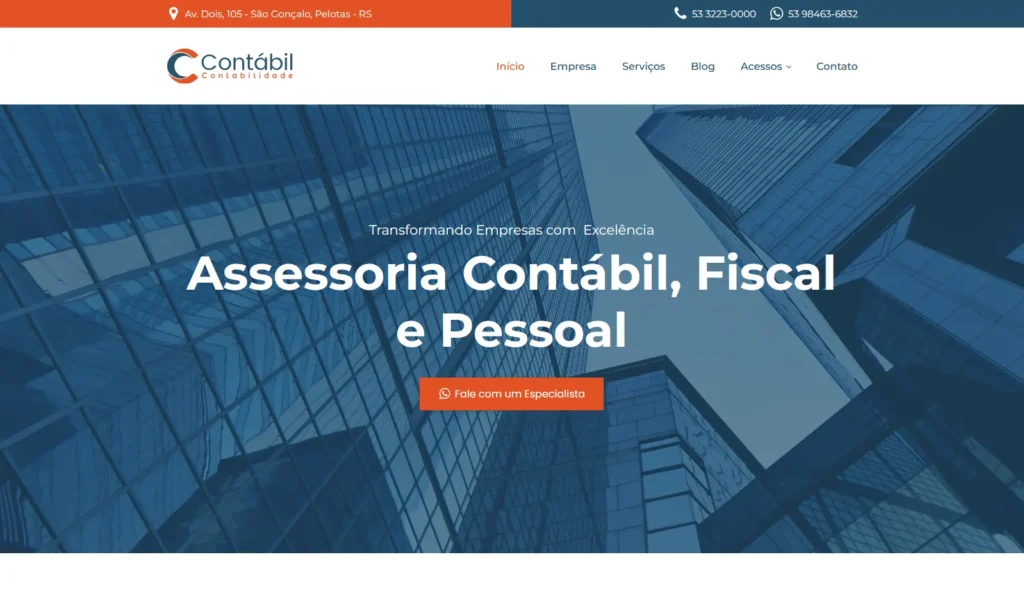 Site da empresa Contábil Contabilidade otimizado para SEO e performance pela Impulsiona Sites. Projeto de site profissional criado pela Impulsiona Sites
