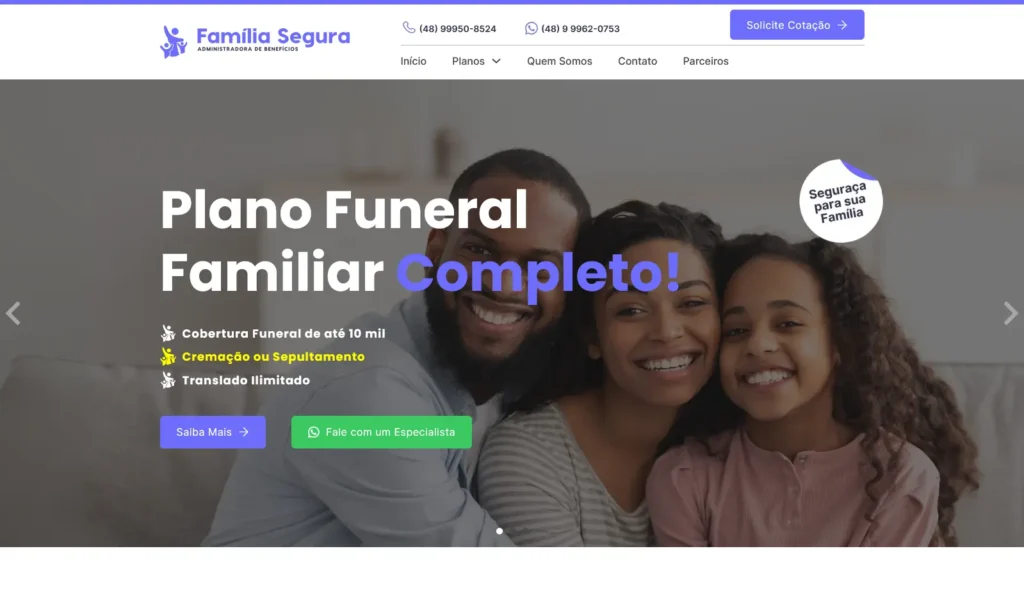 Site da empresa Família Seguros desenvolvido pela Impulsiona Sites com foco em performance e conversão. Projeto de site profissional criado pela Impulsiona Sites