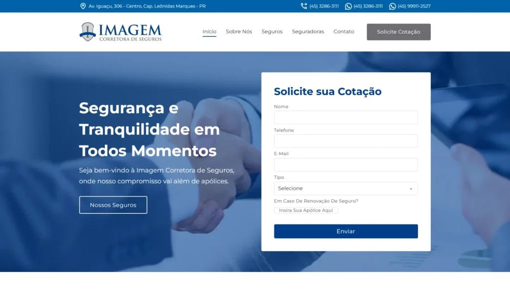 Serviço de criação de site para a empresa Imagem Seguros pela Impulsiona Sites com foco em conversão. Projeto de site profissional criado pela Impulsiona Sites