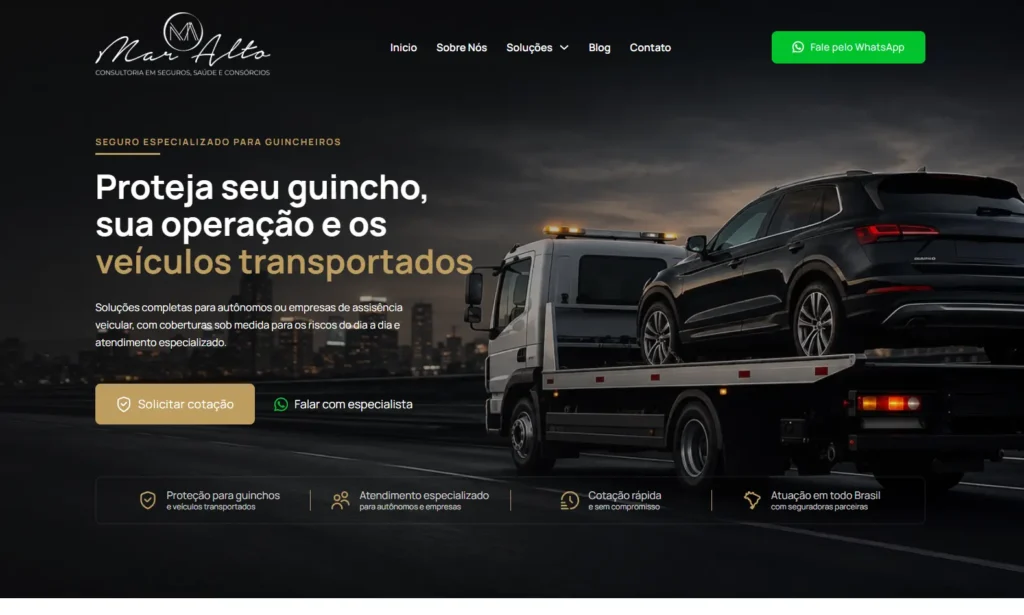 Site Intitucional da Empresa Mar Alto Seguros, feito pela Impulsiona Sites - Criação de Sites e Otimização do Perfil do Google