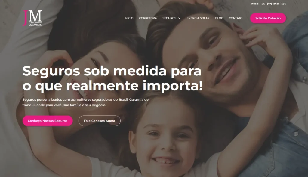 Empresa JM Seguros com site otimizado e profissional criado pela Impulsiona Sites para gerar leads. Projeto de site profissional criado pela Impulsiona Sites