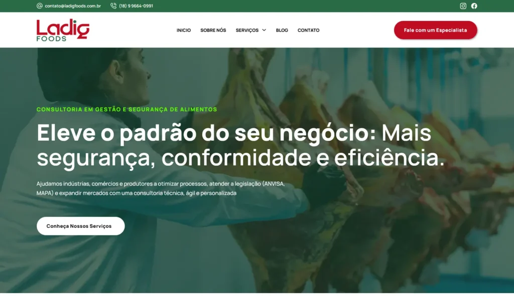 Site da empresa Ladig Foods com estratégia de SEO aplicada pela Impulsiona Sites para atrair novos clientes. Projeto de site profissional criado pela Impulsiona Sites