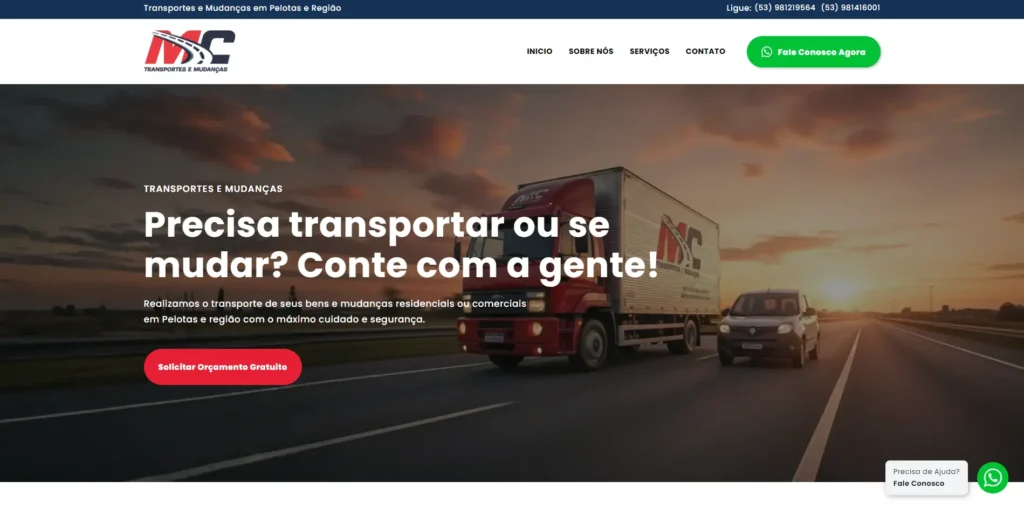 Site MC Transportes e Mudanças - Criado pela Impulsiona Sites