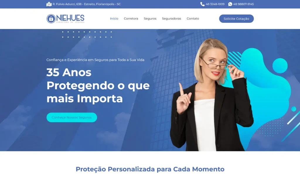 Empresa Niehues Seguros com site profissional e otimizado criado pela Impulsiona Sites. Projeto de site profissional criado pela Impulsiona Sites