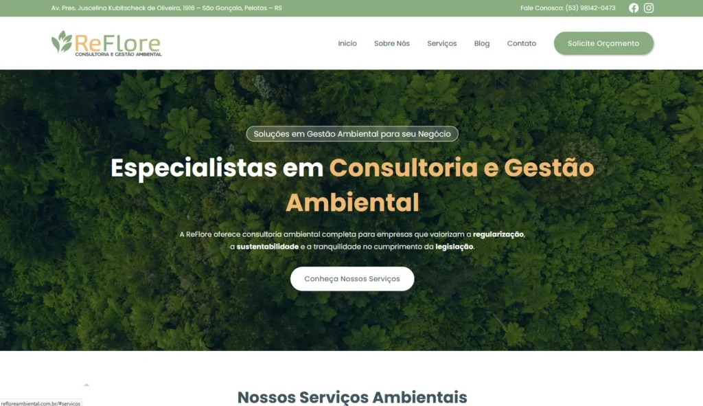 Site da empresa Reflore Gestão Ambiental otimizado pela Impulsiona Sites, líder em criação de sites em Pelotas. Projeto de site profissional criado pela Impulsiona Sites