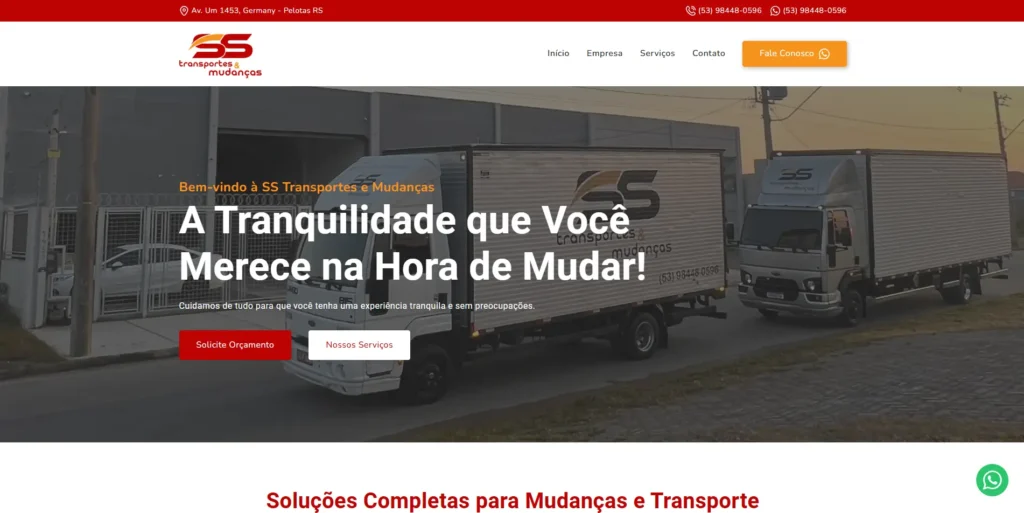 Site SS Transportes e Mudanças
