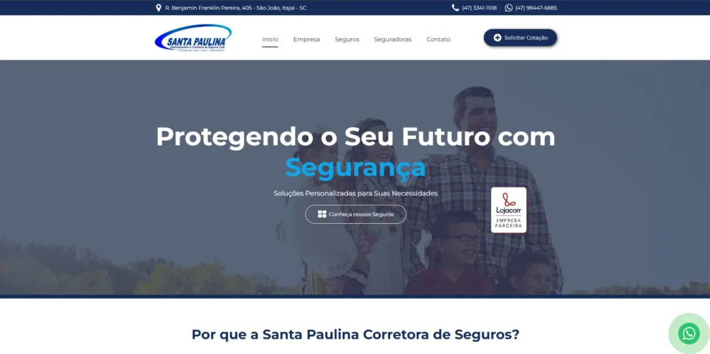Site Santa Paulina Corretora de Seguros