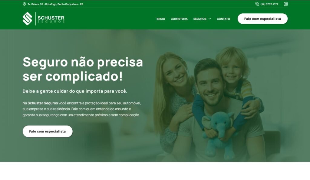 Site institucional da empresa Schuster Seguros criado pela Impulsiona Sites com foco em conversão e SEO. Projeto de site profissional criado pela Impulsiona Sites