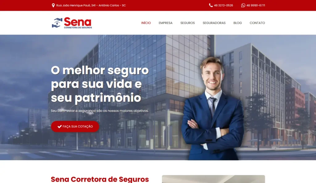 Site da empresa Sena Seguros com estratégia de SEO aplicada pela Impulsiona Sites para dominar as buscas. Projeto de site profissional criado pela Impulsiona Sites