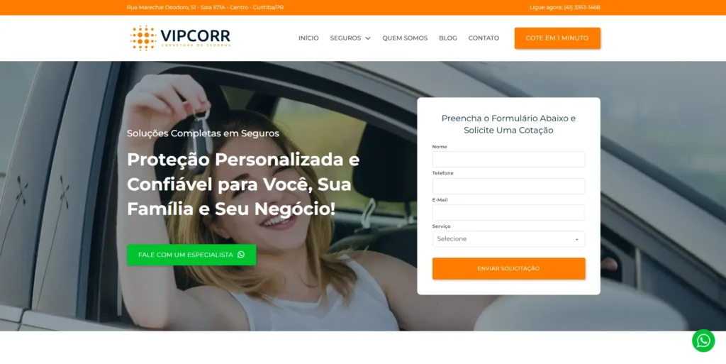 Site Vipcorr Corretora de Seguros