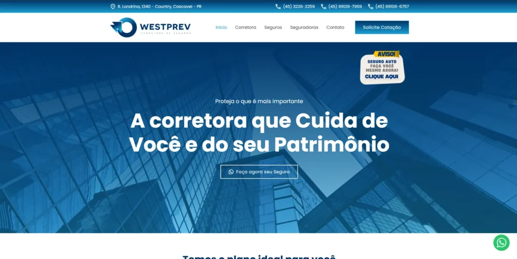 Site WestPrev Corretora de Seguros