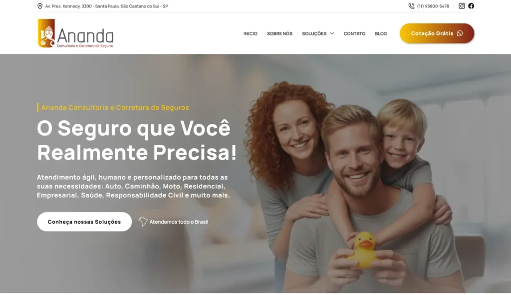 Site da empresa Ananda Seguros desenvolvido com foco em SEO e experiência do usuário pela Impulsiona Sites. Projeto de site profissional criado pela Impulsiona Sites