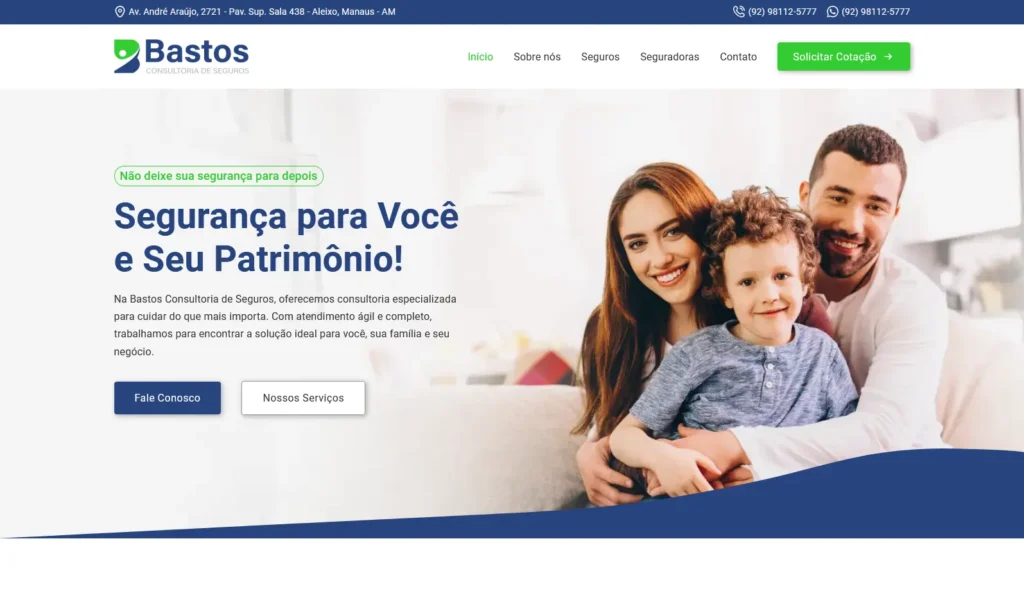 Empresa Bastos Seguros com site profissional e SEO aplicados pela Impulsiona Sites para todo o Brasil. Projeto de site profissional criado pela Impulsiona Sites