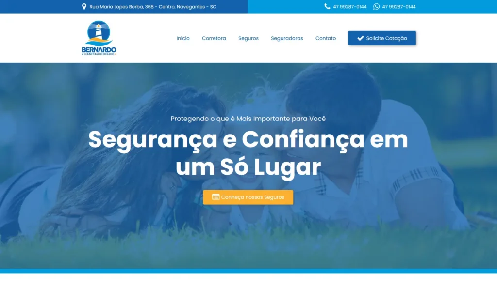 Empresa Bernardo Seguros com site otimizado para o Google pela Impulsiona Sites, especialista em SEO. Projeto de site profissional criado pela Impulsiona Sites