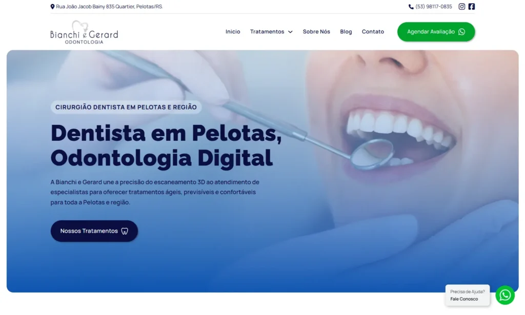Site da Bianchi e Gerard Odontologia em Pelotas e região, criado pela Impulsiona Sites - Criação de Sites