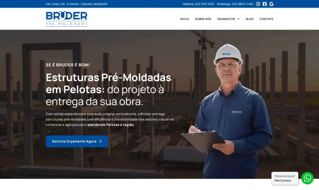 Site da Bruder Pré-moldados - Criado pela Impulsiona Sites, Criação de sites e otimização do Google Meu Negócios em Pelotas e Região