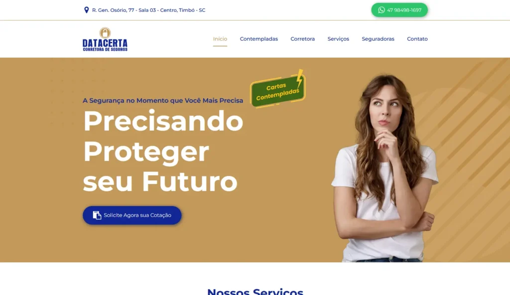 Serviço de criação de site para a empresa Data Certa Seguros pela Impulsiona Sites com foco em performance. Projeto de site profissional criado pela Impulsiona Sites
