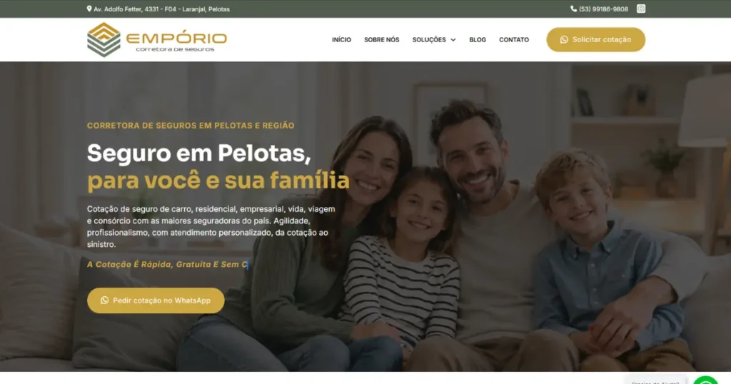 Site para corretor de seguros em Pelotas/RS: Empório Corretora de Seguros, criado pela Impulsiona Sites