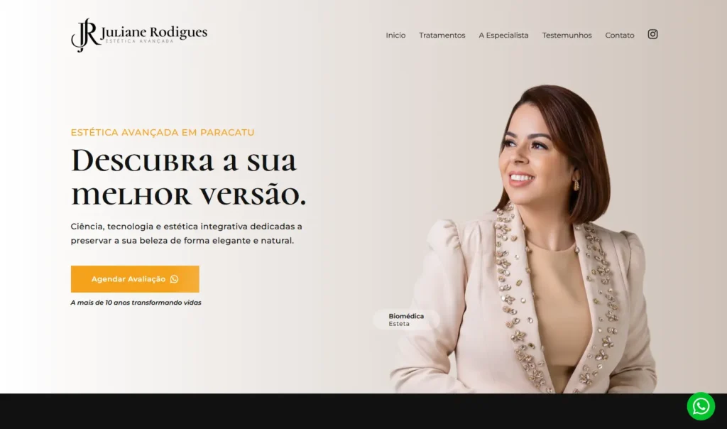 Site da Juliane Rodrigues Estética, criado pela Impulsiona Sites, Criação de Sites e Otimização de Perfil do Google, em Pelotas e todo o Brasil v1