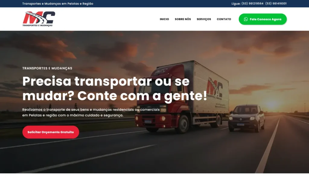 Site da empresa MC Transportes e Mudanças desenvolvido pela Impulsiona Sites com foco em SEO local e nacional. Projeto de site profissional criado pela Impulsiona Sites