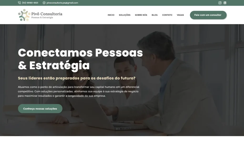 Empresa Pivô Consultoria com site otimizado para o Google pela Impulsiona Sites, especialista em SEO. Projeto de site profissional criado pela Impulsiona Sites