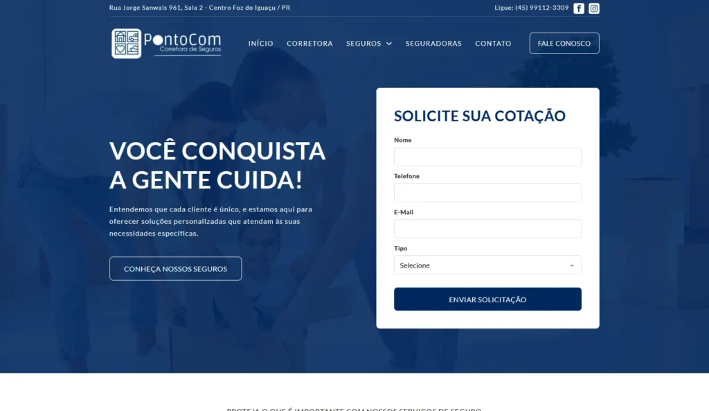 Site da empresa Seguros Pontocom desenvolvido pela Impulsiona Sites para resultados reais no Google. Projeto de site profissional criado pela Impulsiona Sites