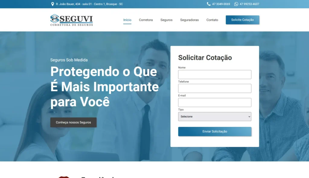 Site da empresa Seguvi Seguros desenvolvido pela Impulsiona Sites com foco em SEO e autoridade. Projeto de site profissional criado pela Impulsiona Sites