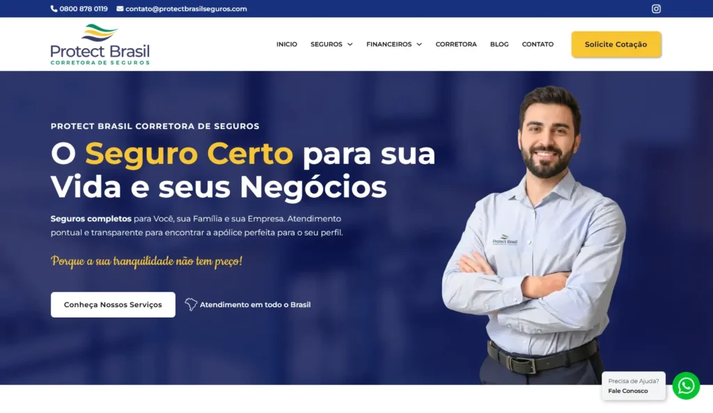 Site da empresa Protect Seguros Seguros desenvolvido pela Impulsiona Sites com foco em SEO. Projeto de site profissional criado pela Impulsiona Sites