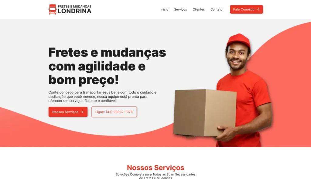 Site otimizado para SEO da empresa Fretes e Mudanças Londrina, um projeto estratégico da Impulsiona Sites. Projeto de site profissional criado pela Impulsiona Sites