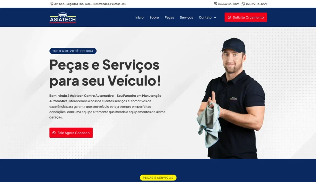 Serviço de criação de site para a empresa Asia Tech Centro Automotivo realizado pela Impulsiona Sites. Projeto de site profissional criado pela Impulsiona Sites