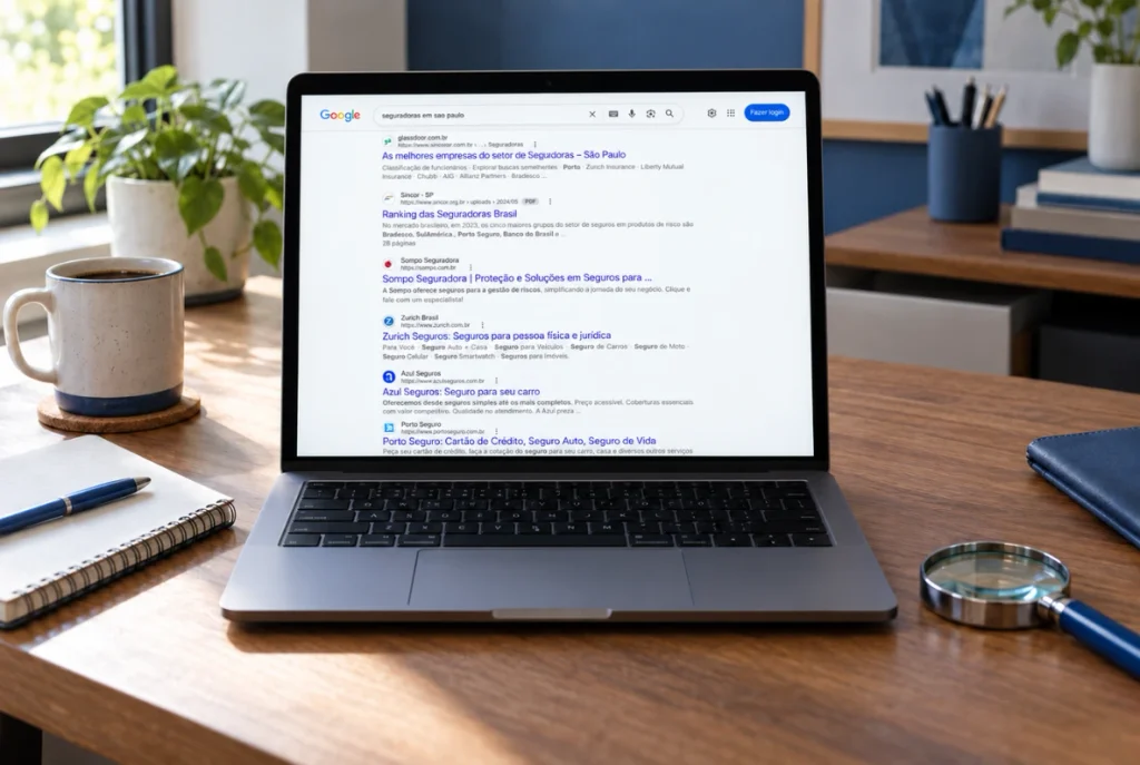 Site não aparece no Google: notebook com resultados de busca sem a empresa