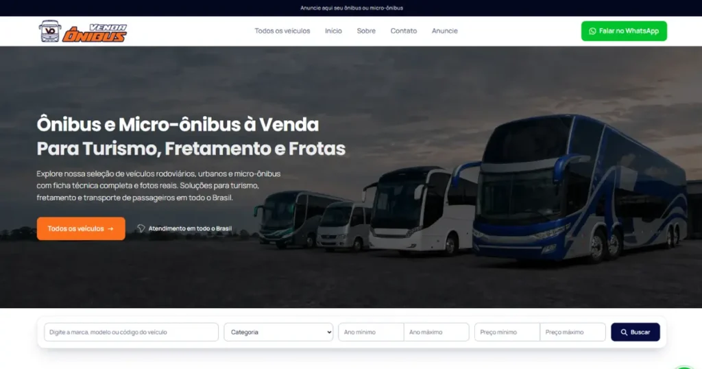 Plataforma web para venda de ônibus e micro-ônibus: Venda de Ônibus, desenvolvida pela Impulsiona Sites